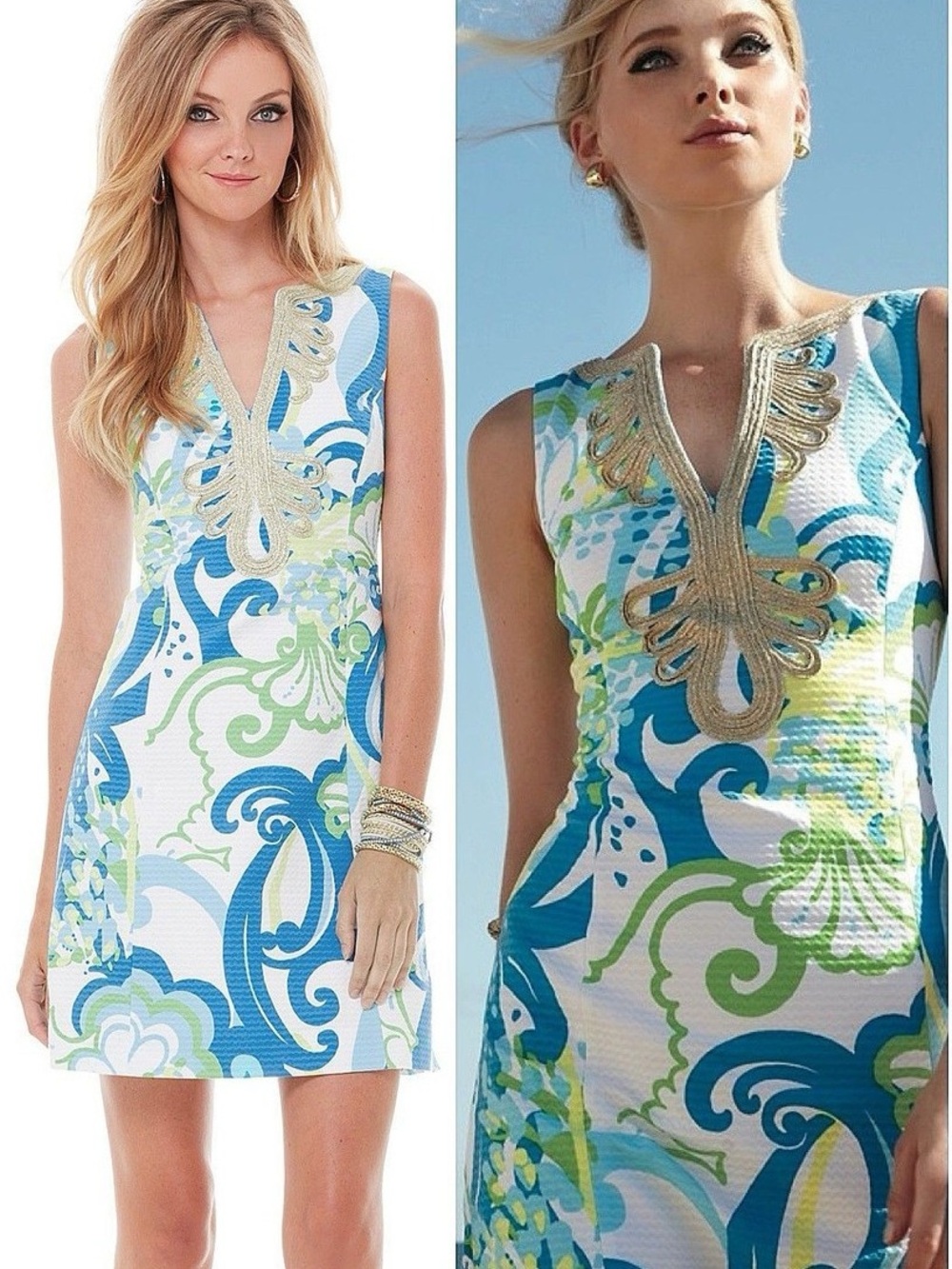 Lilly Pulitzer Janice shift dress Crystal Coast blue green size 8